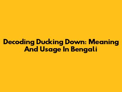 Decoding 'Ducking Down': Meaning And Usage In Bengali