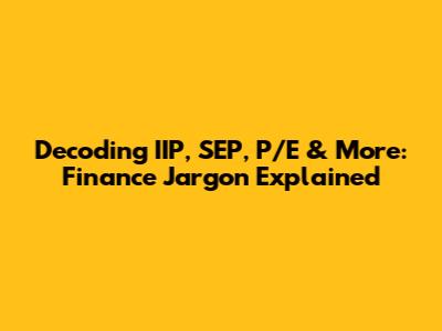 Decoding IIP, SEP, P/E & More: Finance Jargon Explained