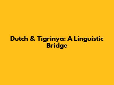 Dutch & Tigrinya: A Linguistic Bridge