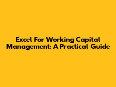 Excel For Working Capital Management: A Practical Guide