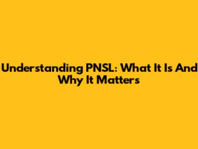 Understanding PNSL: What It Is And Why It Matters